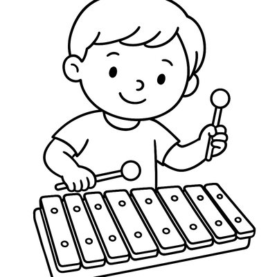 A Young Child Playing A Xylophone With Colorful Mallets