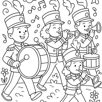 Marching Band With Drums And Trumpets