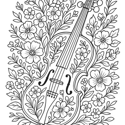 Violin Decorated With Spring Flower Vine Patterns