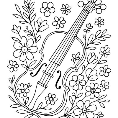 Violin Decorated With Spring Flower Vines