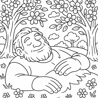 A Gentle Earth Giant Sleeping Under Blooming Trees