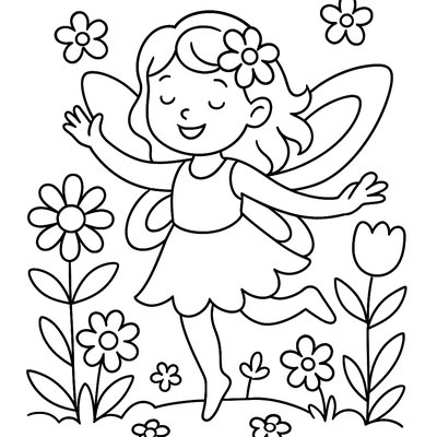 A Spring Fairy Dancing Among Blooming Flowers