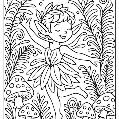 A Woodland Sprite Dancing Among Mushrooms And Ferns