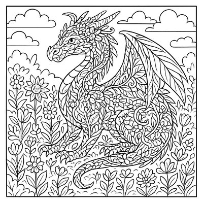Earth Dragon Made Of Vines And Flowers Protecting A Garden
