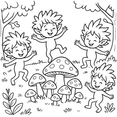 Earth Sprites Dancing Around Mushroom Fairy Ring