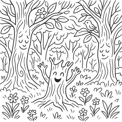 Tree Spirits Awakening In A Spring Forest