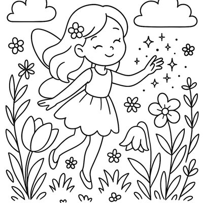 A Spring Fairy Awakening Flowers With Magical Sparkles