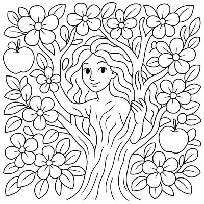 A Tree Spirit Emerging From Blooming Apple Blossoms