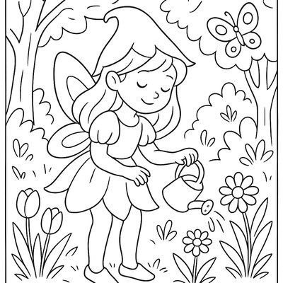 A Woodland Sprite Tending To Spring Flowers