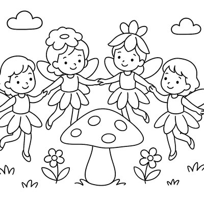 Flower Fairies Dancing Around A Mushroom Ring