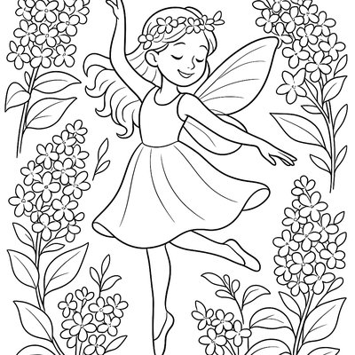 Flower Fairy Dancing Among Blooming Lilacs
