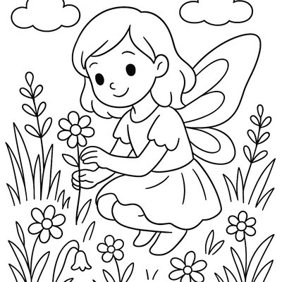 Flower Fairy Tending To Spring Wildflower Meadow