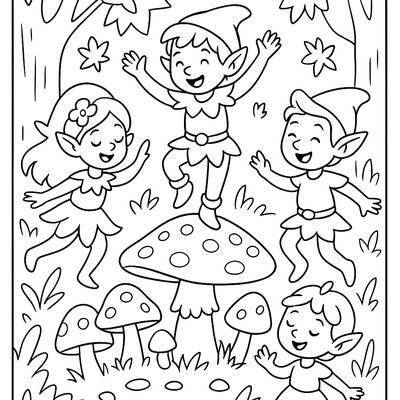 Forest Sprites Dancing Around A Magical Mushroom Circle