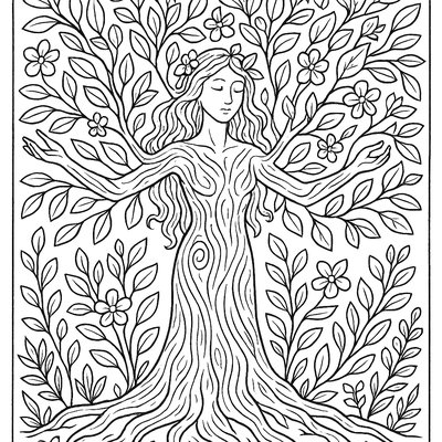 Tree Spirit Awakening Flowers With Magical Touch