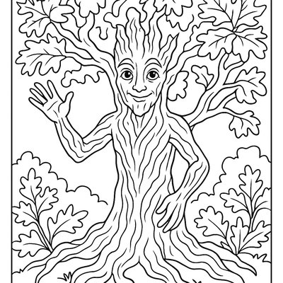 Tree Spirit With Bark-like Skin Emerging From Ancient Oak