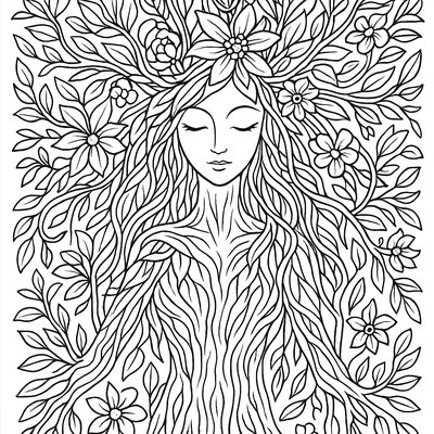 Tree Spirit With Flowering Branch Arms Reaching Skyward