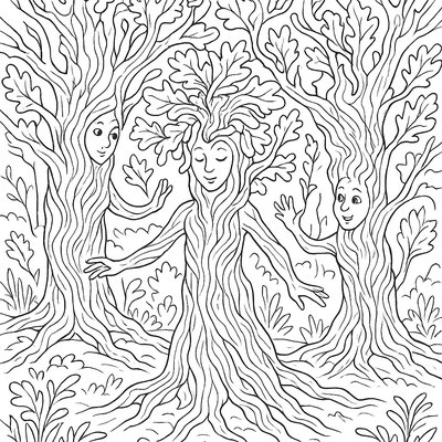 Tree Spirits Emerging From Awakening Oaks