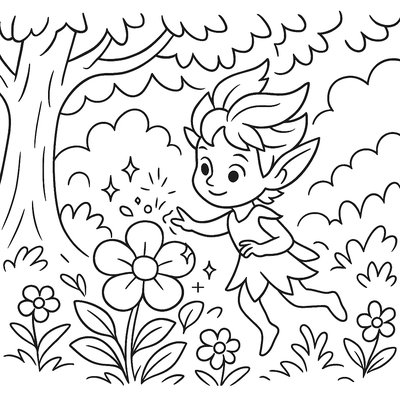 Tree Sprite Awakening Flowers With Magic Touch