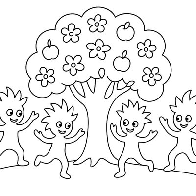 Tree Sprites Dancing Around A Blossoming Apple Tree