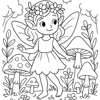 Woodland Sprite Among Spring Mushrooms