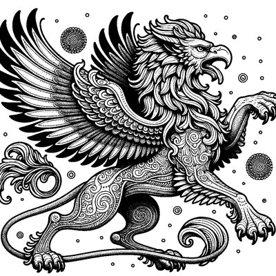 A Griffin With Eagle Head And Lion Body Soaring