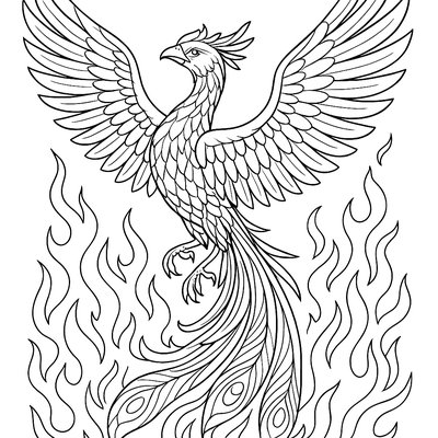 A Majestic Phoenix Rising From Flames With Spread Wings
