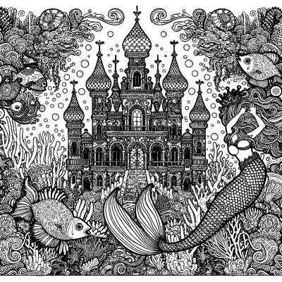 A Mermaid Kingdom Underwater With A Coral Castle