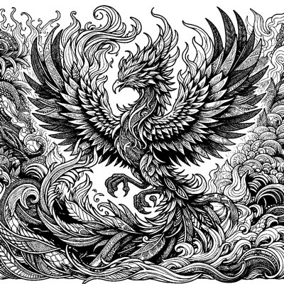 A Phoenix Rising From Flames With Spread Wings