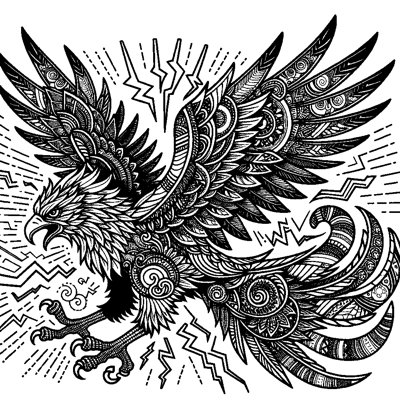 A Thunderbird With Lightning Bolts Around Its Wings