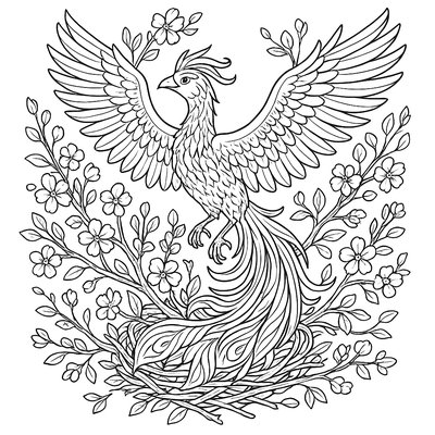 Phoenix Rising With Flames And Feathers