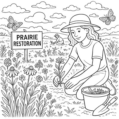 Prairie Restoration With Native Spring Wildflowers Blooming