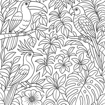 Rainforest Canopy With Rare Birds And Exotic Plants