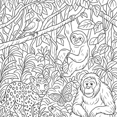 Rainforest With Canopy And Endangered Animals