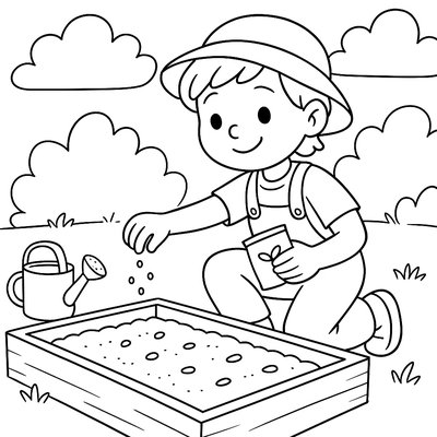 A Child Planting Seeds In A Raised Garden Bed