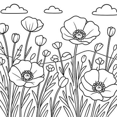 A Field Of Wild Poppies Swaying In The Breeze