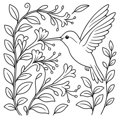A Hummingbird Feeding From Blooming Honeysuckle Vines