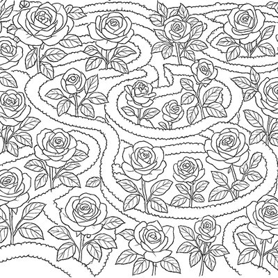 A Rose Garden Maze With Different Varieties Of Roses Blooming