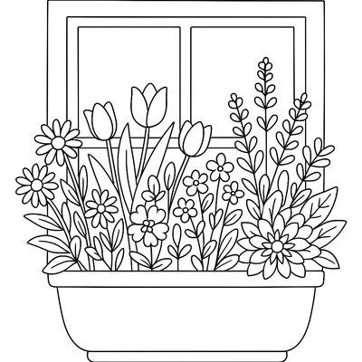 A Window Box Overflowing With Spring Flowers And Herbs