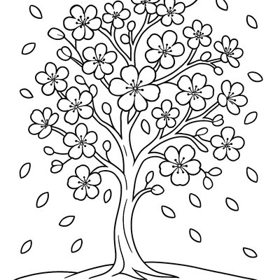 Blooming Cherry Blossom Tree With Falling Petals