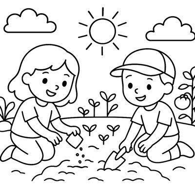 Children Planting Seeds In A Community Garden