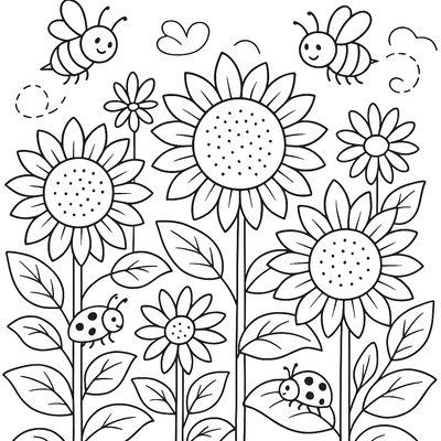 Sunflower Field With Bees And Ladybugs