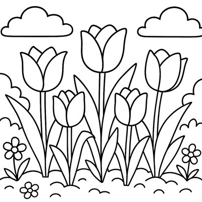 Tulips Blooming In Formal Garden Beds
