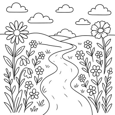Wildflowers Growing Along A Country Path