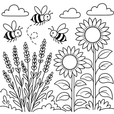 Bee-friendly Garden With Lavender And Sunflowers