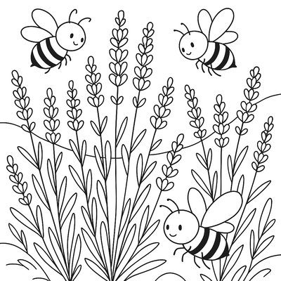 Bees Visiting Lavender Plants In A Dedicated Pollinator Garden