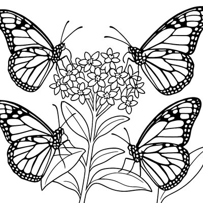 Monarch Butterflies Feeding On Native Milkweed Flowers