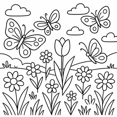 A Spring Meadow With Butterflies And Blooming Flowers