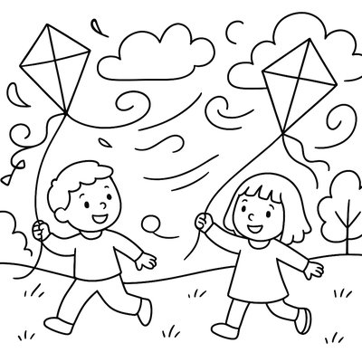 Children Flying Kites On A Windy April Day