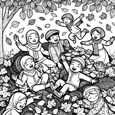 Kids Playing In Autumn Leaves