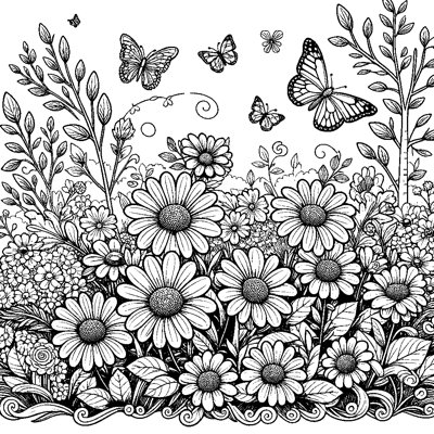 Spring Flowers Blooming With Butterflies